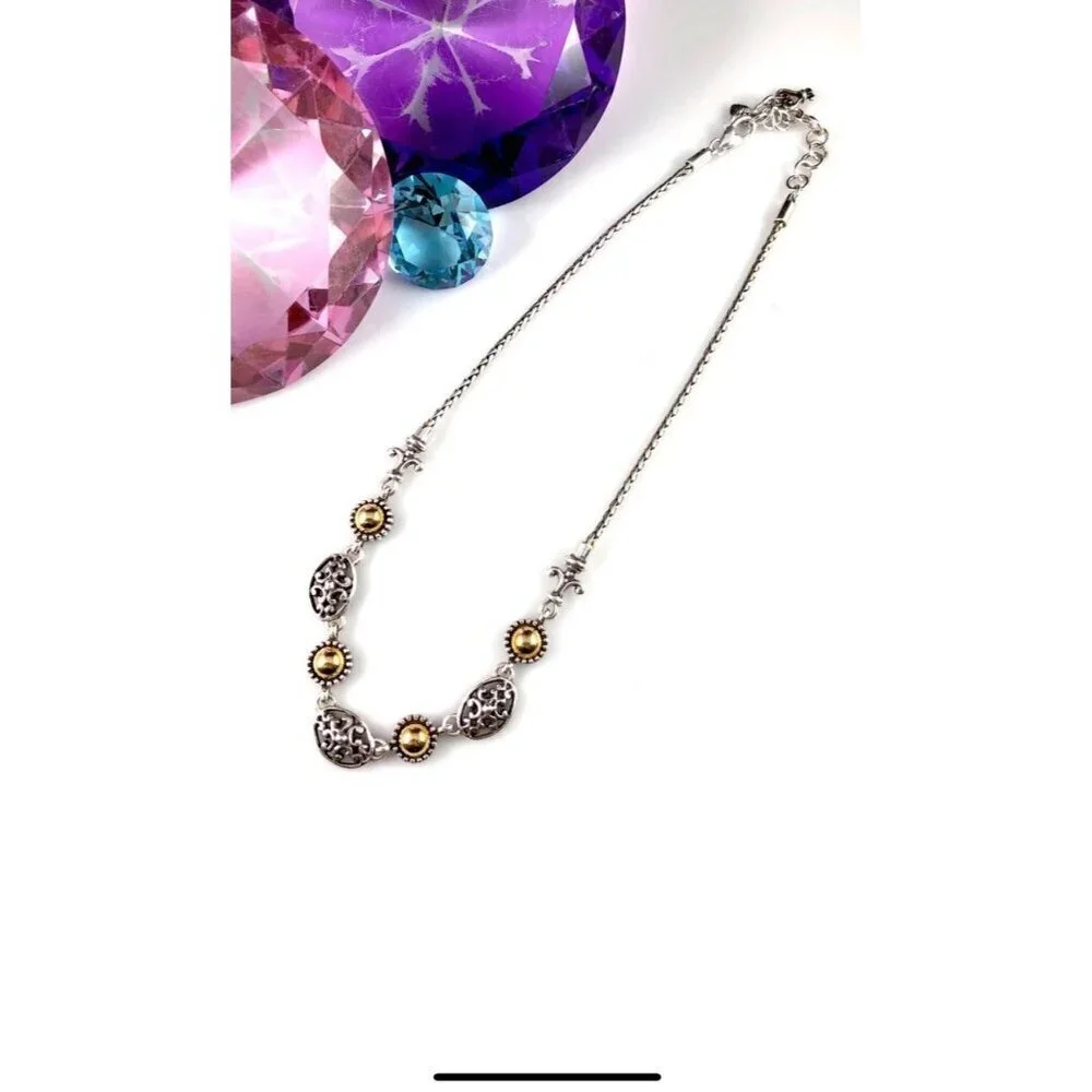 Brighton BARCELONA Silver Cut-Out Scrolled Oval Brushed Links Necklace.